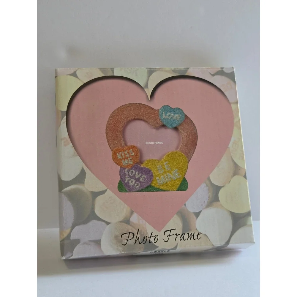 Conversation Heart Photo Frame Pastel Glitter Valentine Decor 4x3.5